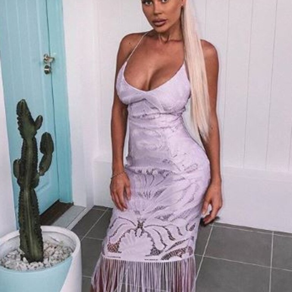 Chic Lavender Midi Dress with Fringe